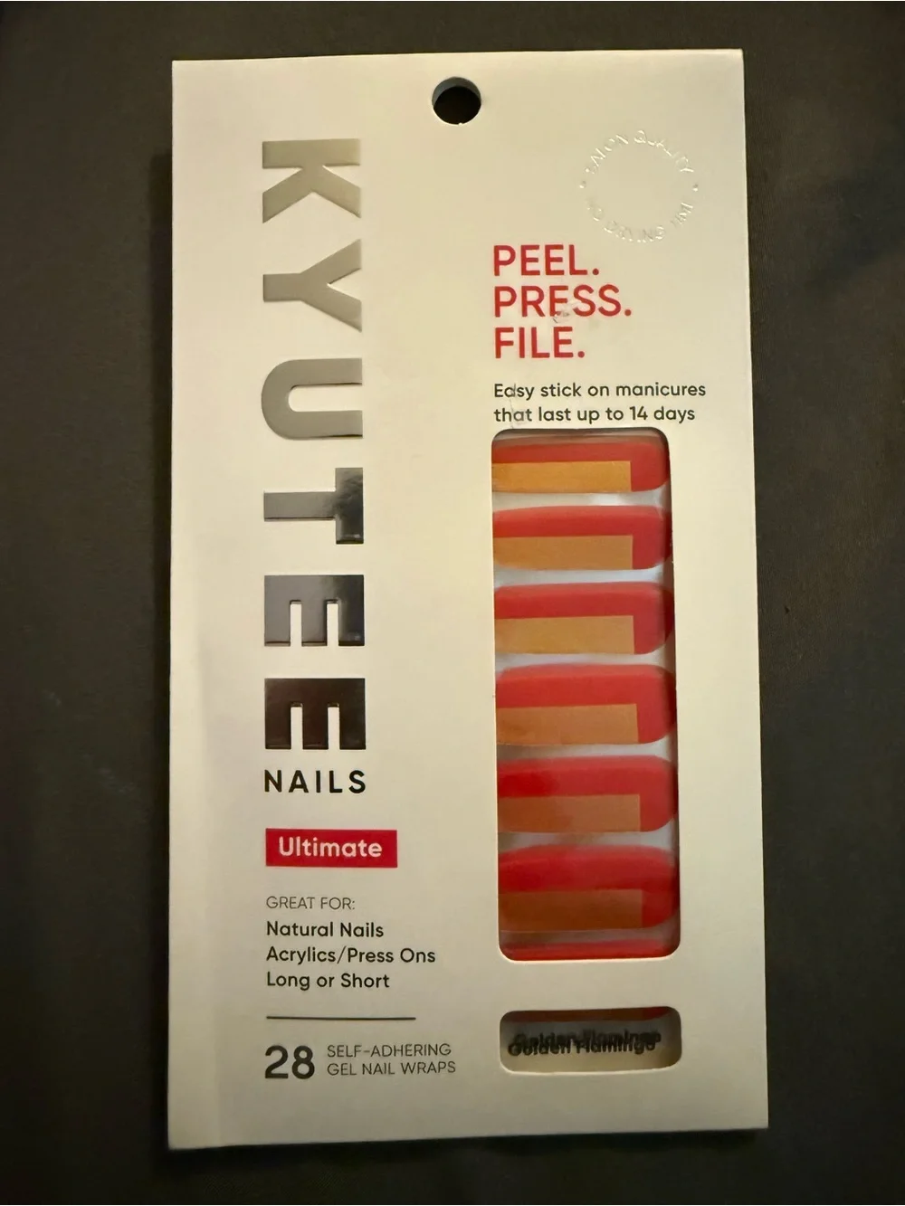 Kyutee Nails Ultimate Peel Press File Self-Adhering Gel Nail Wraps - Red/Orange